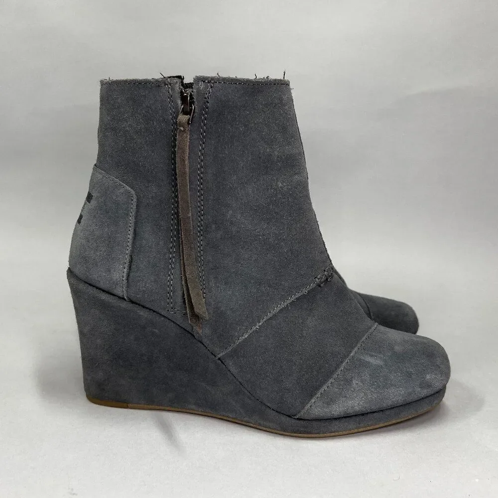 Toms Women's Size 9 Gray Suede Leather Wedge Ankel Boots